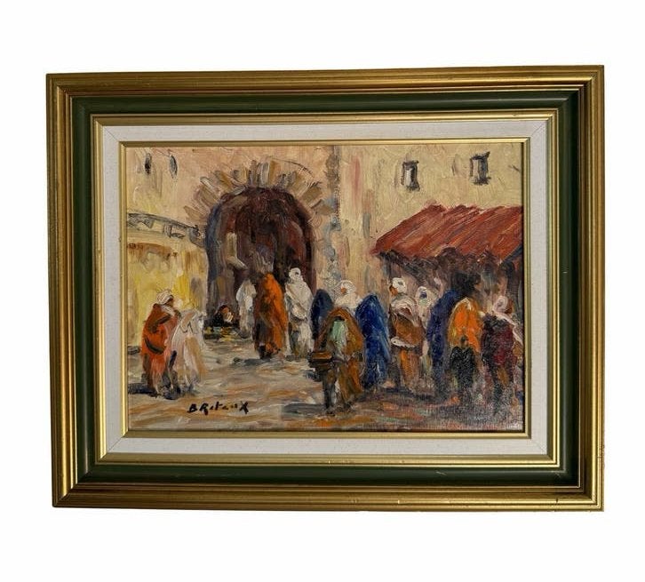 Schilderij Bruno Retaux (1907-1988) - Rue à Marrakech. Maroc, Ophalen of Verzenden