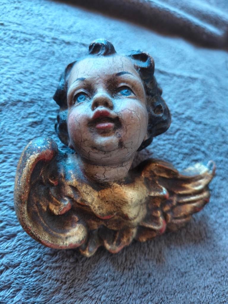 Antiek houten engelenkop/cherub, Ophalen of Verzenden