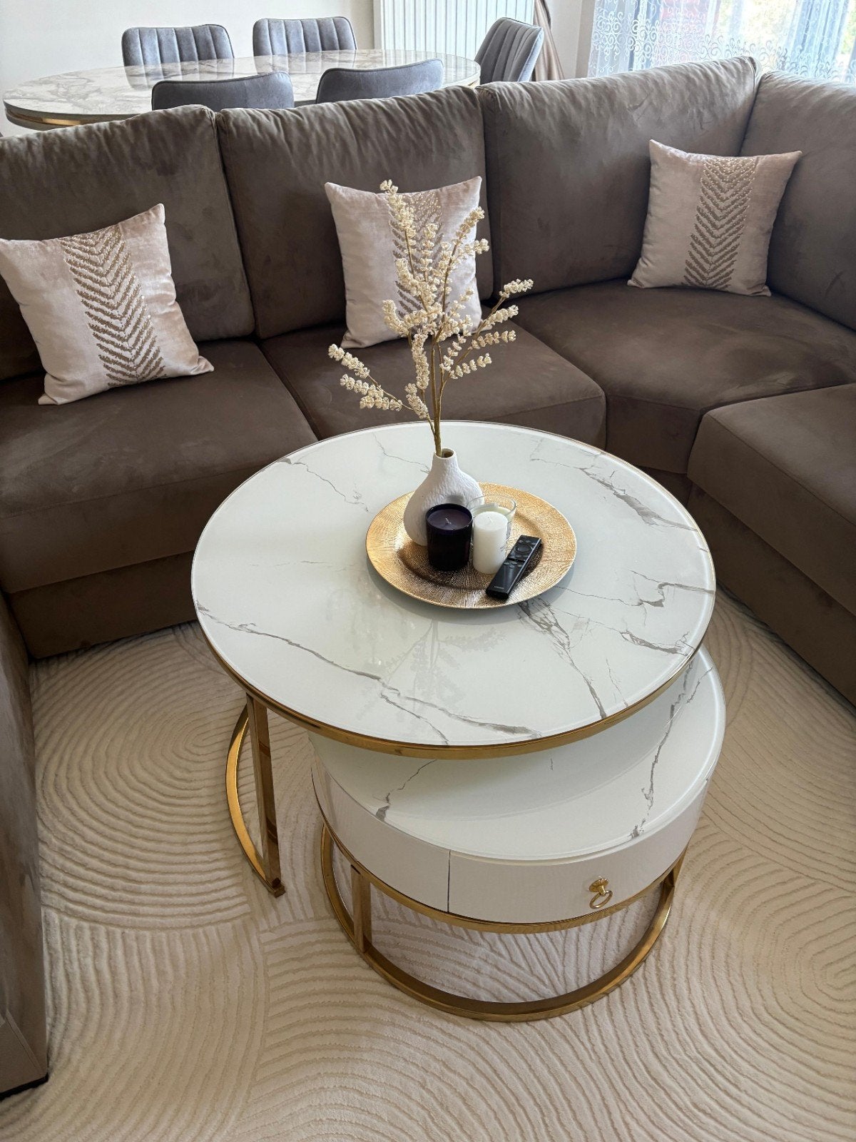 Ensemble de table basse LUXE Design (2 pièces) — Marbre et v, Enlèvement, Verre