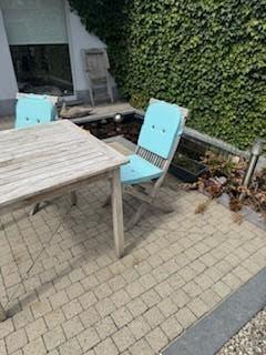 TUINTAFEL TEAK EN 2STOELEN, Tuin en Terras, Ophalen, Gebruikt, Vierkant, Teakhout