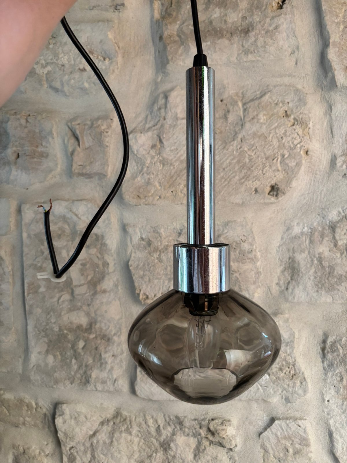 Kaiser Leuchten vintage hanglamp.rookglas,jaren 60,Space Age, Ophalen of Verzenden, Zo goed als nieuw, Glas, Up-/downlighter