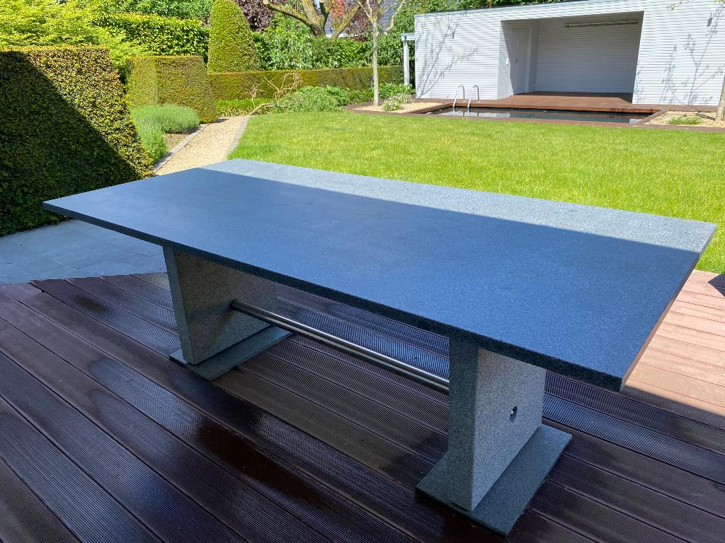 TERRASTAFEL MET GRANIETEN BLAD, Tuin en Terras, Ophalen, Gebruikt, Rechthoekig