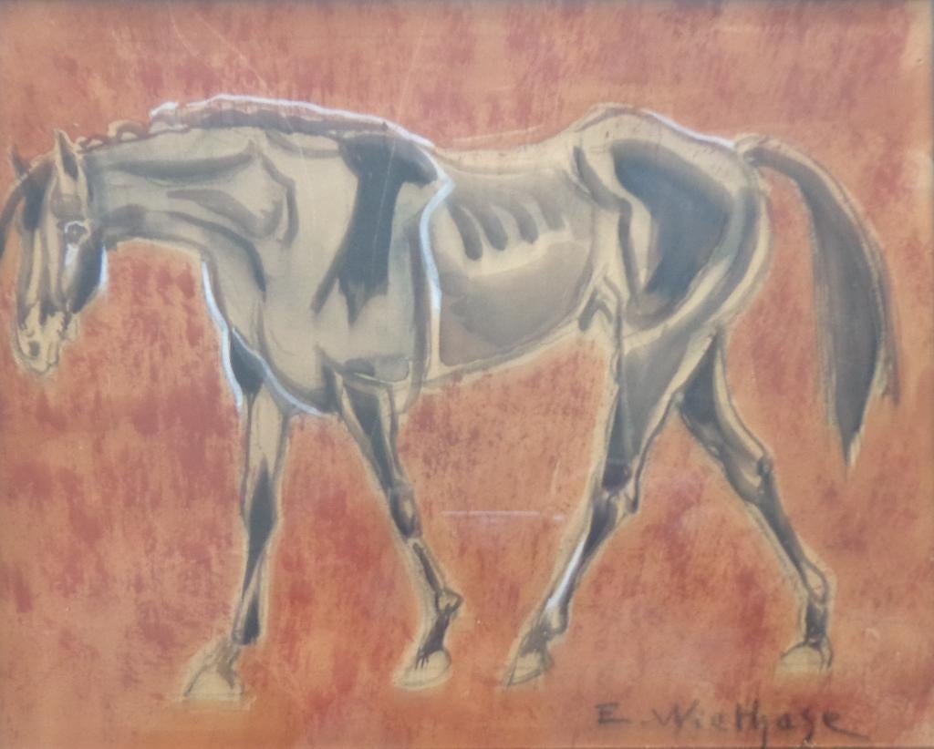 EDGARD WIETHASE / PAARD / ORIGINEEL / 30x40cm / KADER / SIG, Antiquités & Art, Art | Peinture | Moderne, Enlèvement ou Envoi, Verre