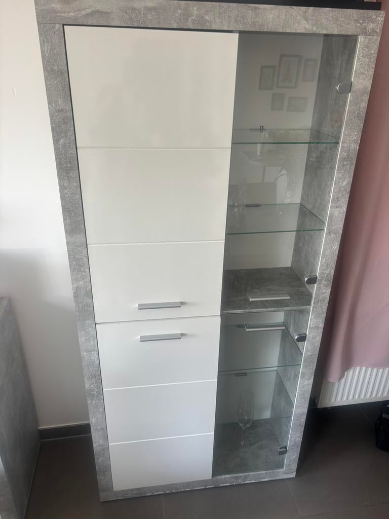 Vitrine et buffet gris et blanc, Avec tiroir(s), 25 à 50 cm, 200 cm ou plus, Comme neuf
