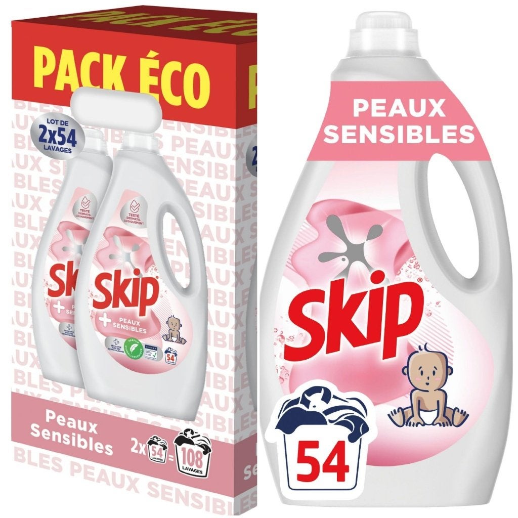 Lessive Skip bébé et peaux sensibles 54 doses, Enlèvement ou Envoi, Neuf, Autres types, Autres marques