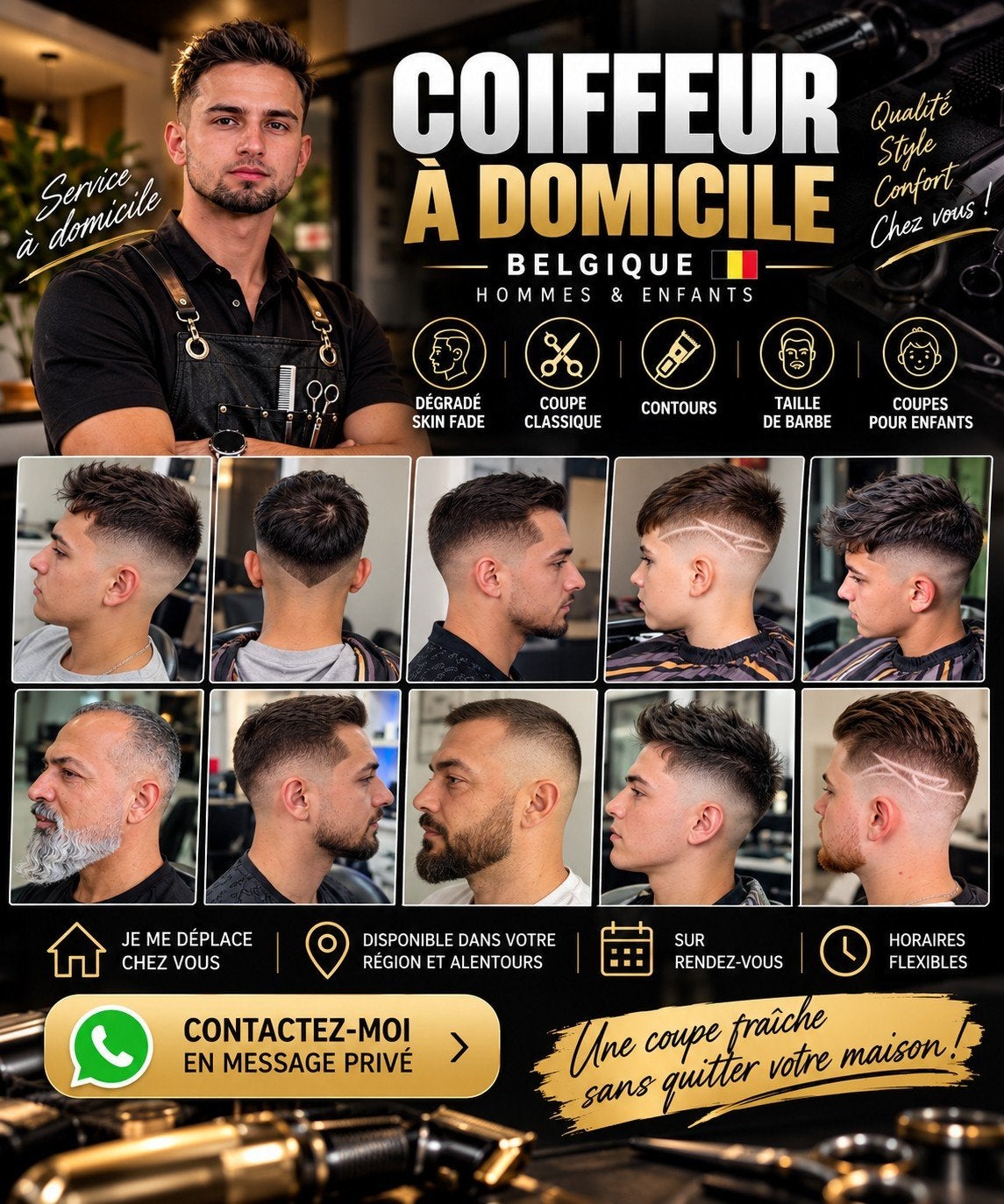 COIFFEUR À DOMICILE – BELGIQUE, Komt aan huis, Knippen