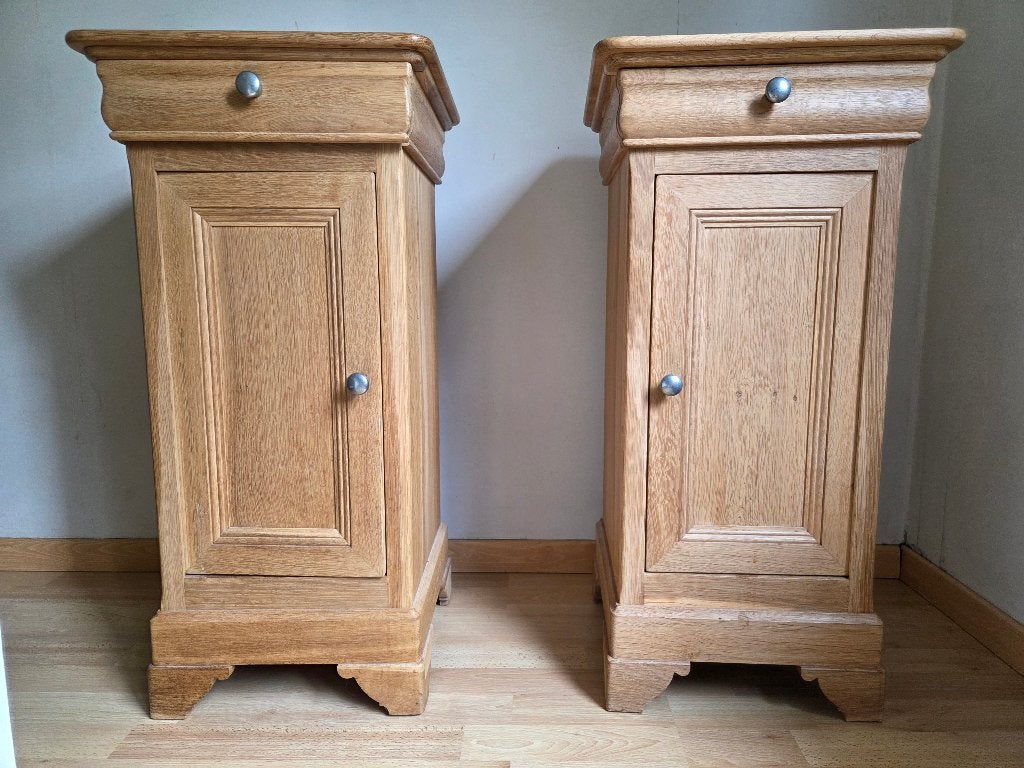 Lot de 2 chevets en chêne massif, Ophalen, Minder dan 50 cm, Met deur(en), Eikenhout