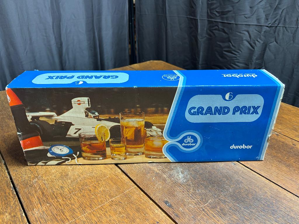 Vintage Durobor "Grand Prix" Glazen (Set– In Originele Doos!, Verzamelen, Glas en Drinkglazen, Zo goed als nieuw, Frisdrankglas