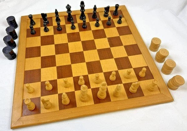 Jeu d'échecs Homas, plateau en bois 44 x 44 cm et pièces d'é, Envoi, Comme neuf, Overig
