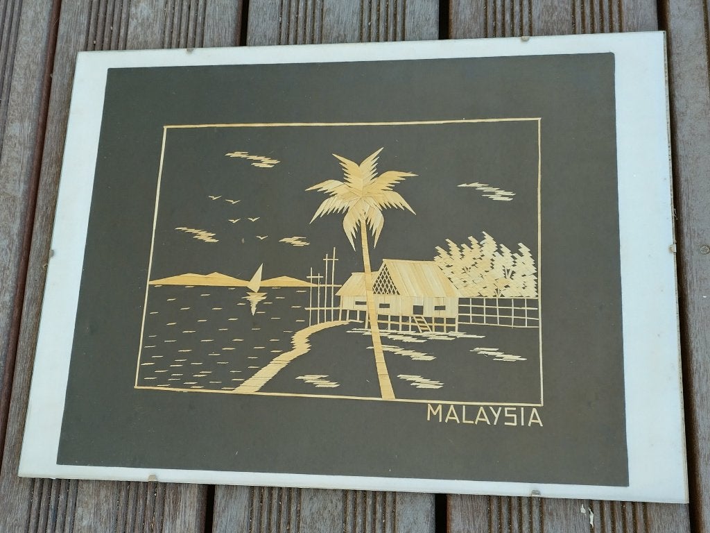 Tableau décoratif en marqueterie de paille Malaisie, Maison & Meubles, 25 cm, Autres styles, Enlèvement ou Envoi, Tableau