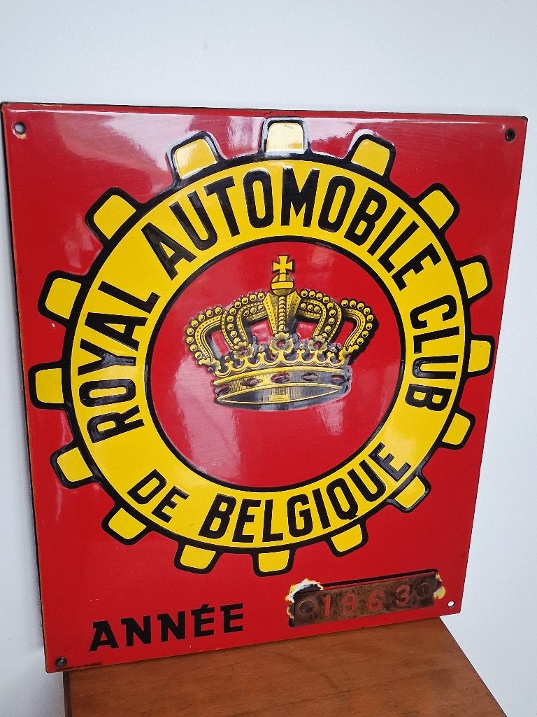Emaille reclamebord 1963 Royale Automobile Club Belgique, Ophalen of Verzenden, Zo goed als nieuw, Reclamebord