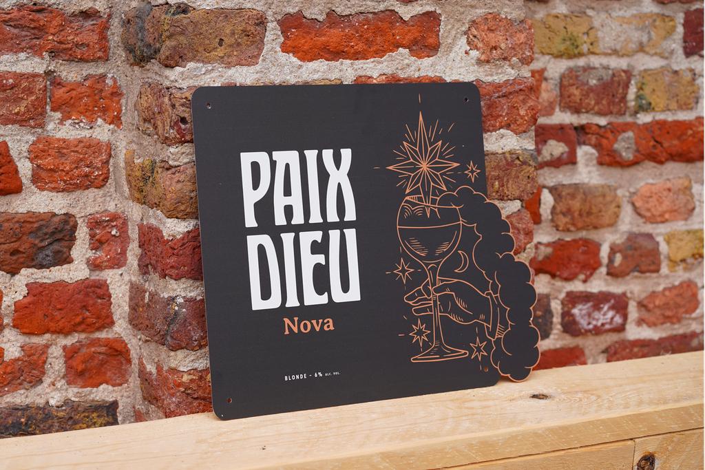 Panneau d'affichage en métal Paix Dieu Nova, Collections, Enlèvement ou Envoi, Comme neuf, Panneau publicitaire