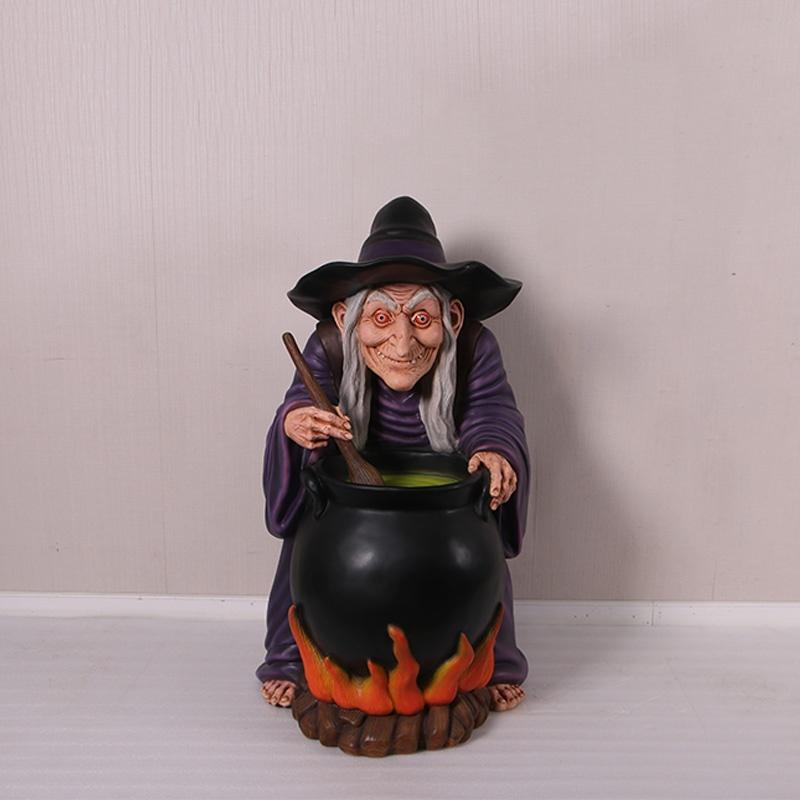Sorcière avec chaudron — Hauteur de la sorcière 122 cm, Collections, Enlèvement, Neuf