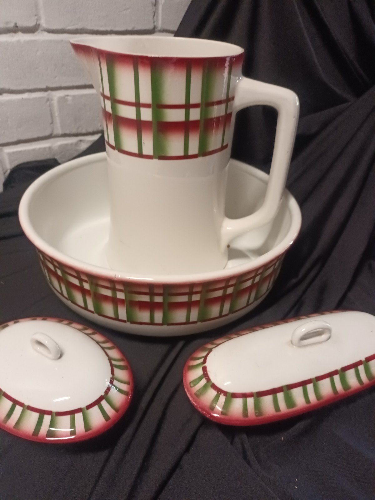 Antiek Art Deco Lampetstel – Nimy Belgium (Rood/Groen Ruitpa, Enlèvement ou Envoi