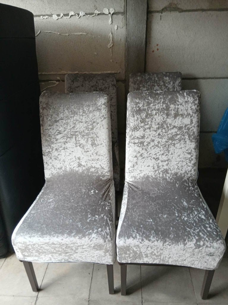 Glazen tafel met 4 eetkamer stoelen, Ophalen, Gebruikt