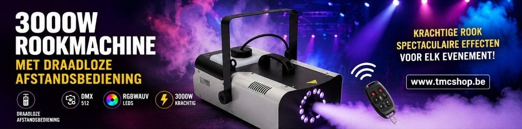Nieuwe First Class Rookmachine 3000W + Dmx + 9 x 15W RGBWAUV, Ophalen of Verzenden, Nieuw, Licht, Geluidgestuurd