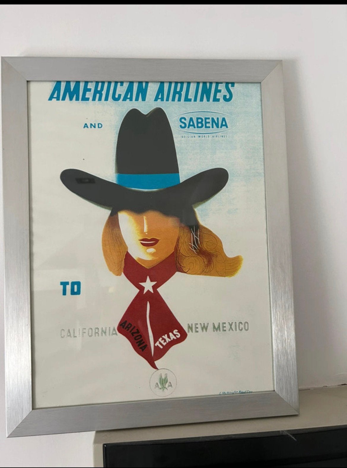 American airlines- Sabena, Collections, Posters & Affiches, Enlèvement ou Envoi, Rectangulaire vertical, Avec cadre, Comme neuf