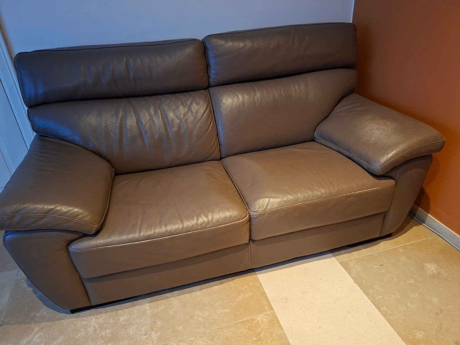 salon combinatie 3-zit + 2-zit leder, Ophalen, Gebruikt