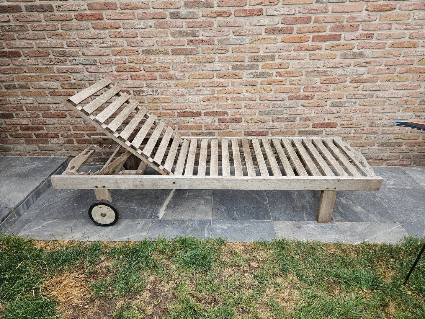 Ligbed Teak. met kussens, Tuin en Terras, Ophalen, Gebruikt, Teakhout, Verstelbaar