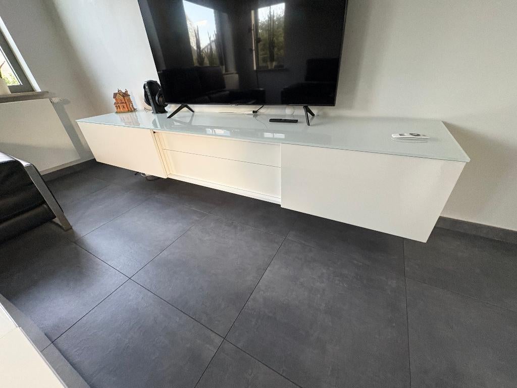 Modern TV meubel glazen bovenblad, 200 cm ou plus, Moins de 100 cm, Enlèvement, Modern