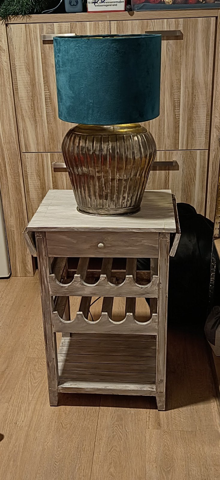 Wijn rekje en lamp met groene Velvet kap, Huis en Inrichting, Ophalen, Overige materialen, 5 tot 15 flessen, Zo goed als nieuw