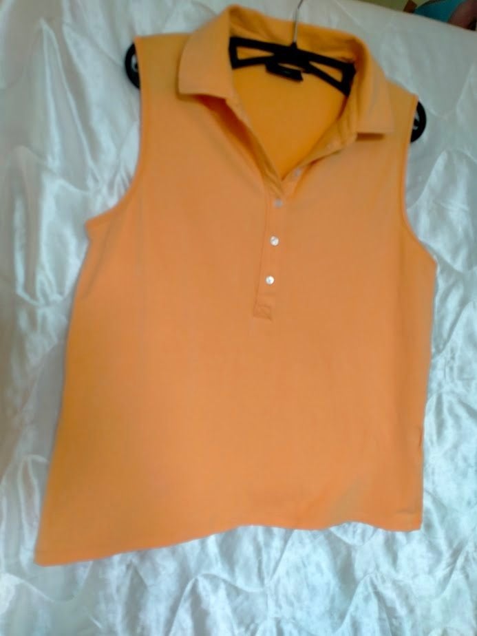 Polo-shirt,oranje,zonder mouwen,stretch,maat:M/L., Kleding | Dames, Maat 38/40 (M), Oranje, Ophalen of Verzenden, Zo goed als nieuw