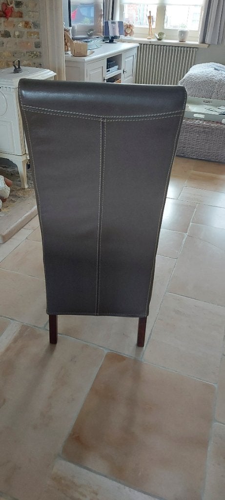 Taupe lederen Stoelen 6 stuks, Enlèvement, Comme neuf, Cuir, Cinq, Six Chaises ou plus