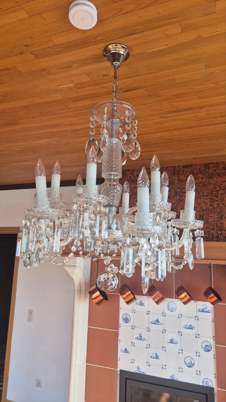 plafond luster, Ophalen, Gebruikt, Glas, Kristal en koper