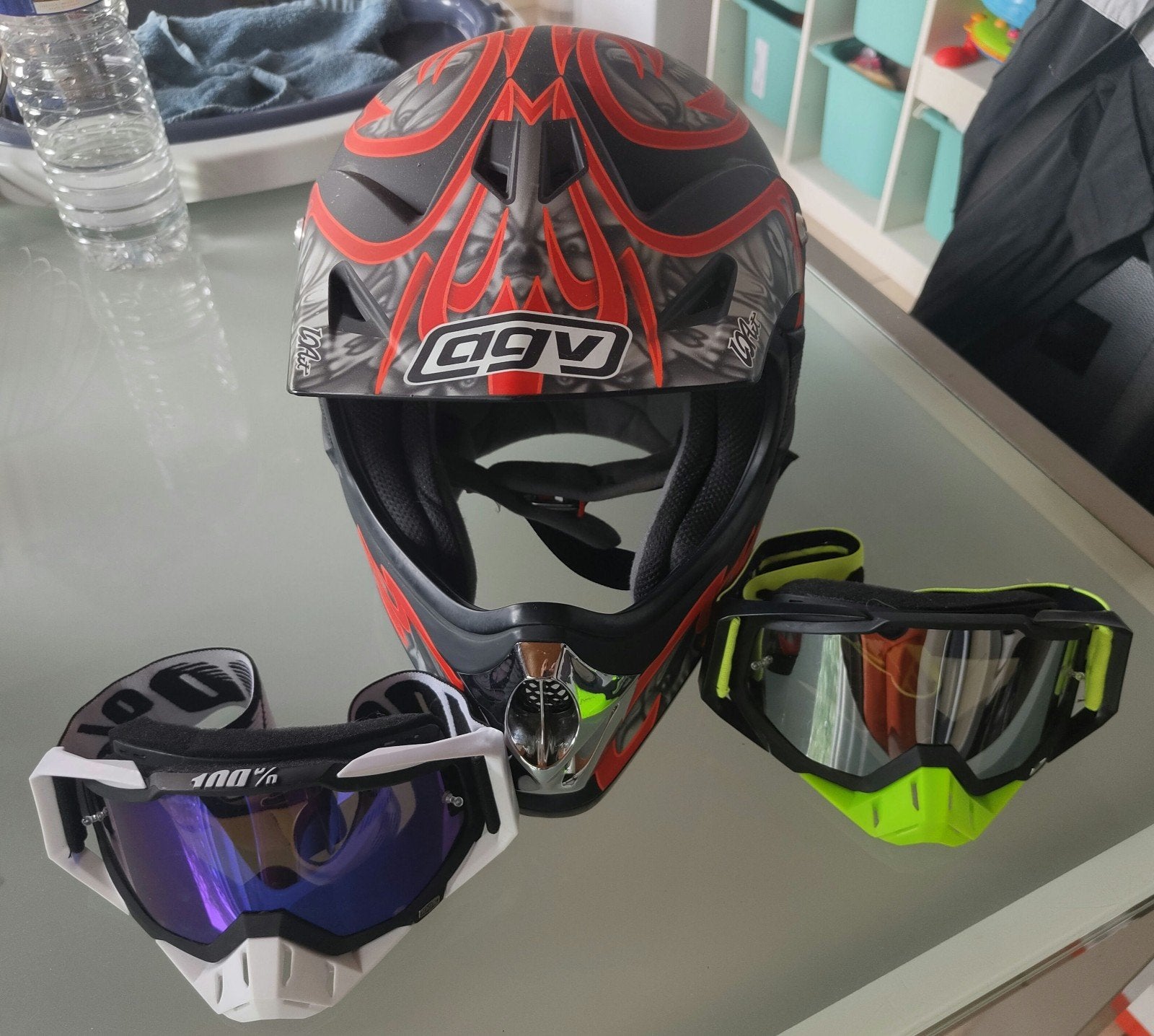 AGV AX-8 LoArt Flames/Skull cross/endurohelm + bril, Motoren, Kleding | Motorhelmen, Ophalen of Verzenden, L, AGV