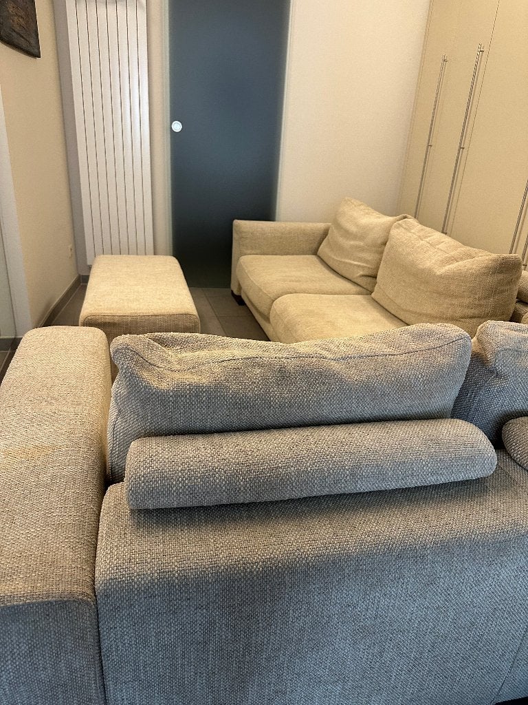 hoekzetel natuzzi met afneembare en wasbare beige stof, Huis en Inrichting, Ophalen, Zo goed als nieuw, Stof