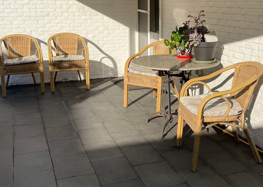 Tuinmeubelen/ marmeren blad/ stoelen, Tuin en Terras, Ophalen