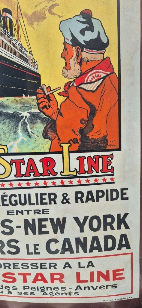 Exceptionnelle  rarissime plaque émaillée Red star line 1926, Verzamelen, Merken en Reclamevoorwerpen, Ophalen