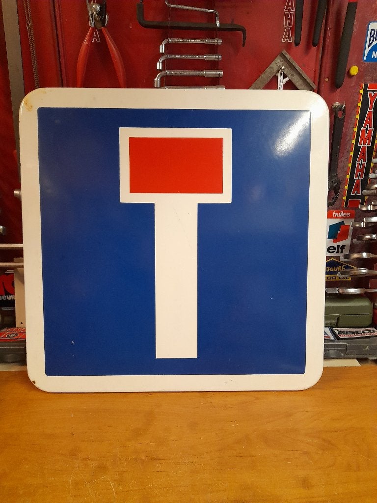 Oud geëmailleerd doodlopend verkeersbord 1983 50x50 cm, Ophalen of Verzenden, Gebruikt, Overige typen