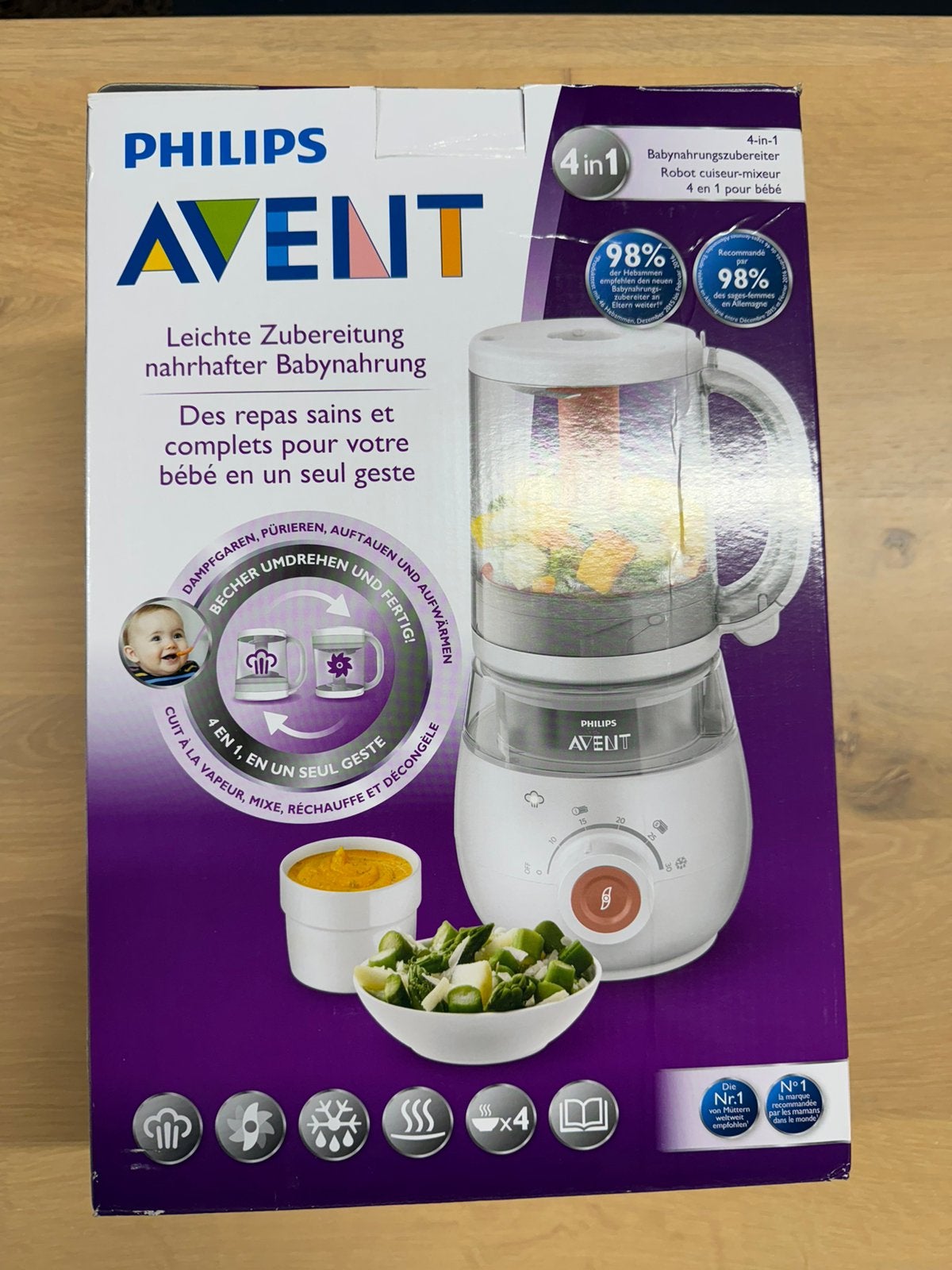 Cuiseur 4 en 1 pour bébés Philips + bocaux Avent, Enfants & Bébés, Enlèvement, Comme neuf, Préparateur de repas pour bébé