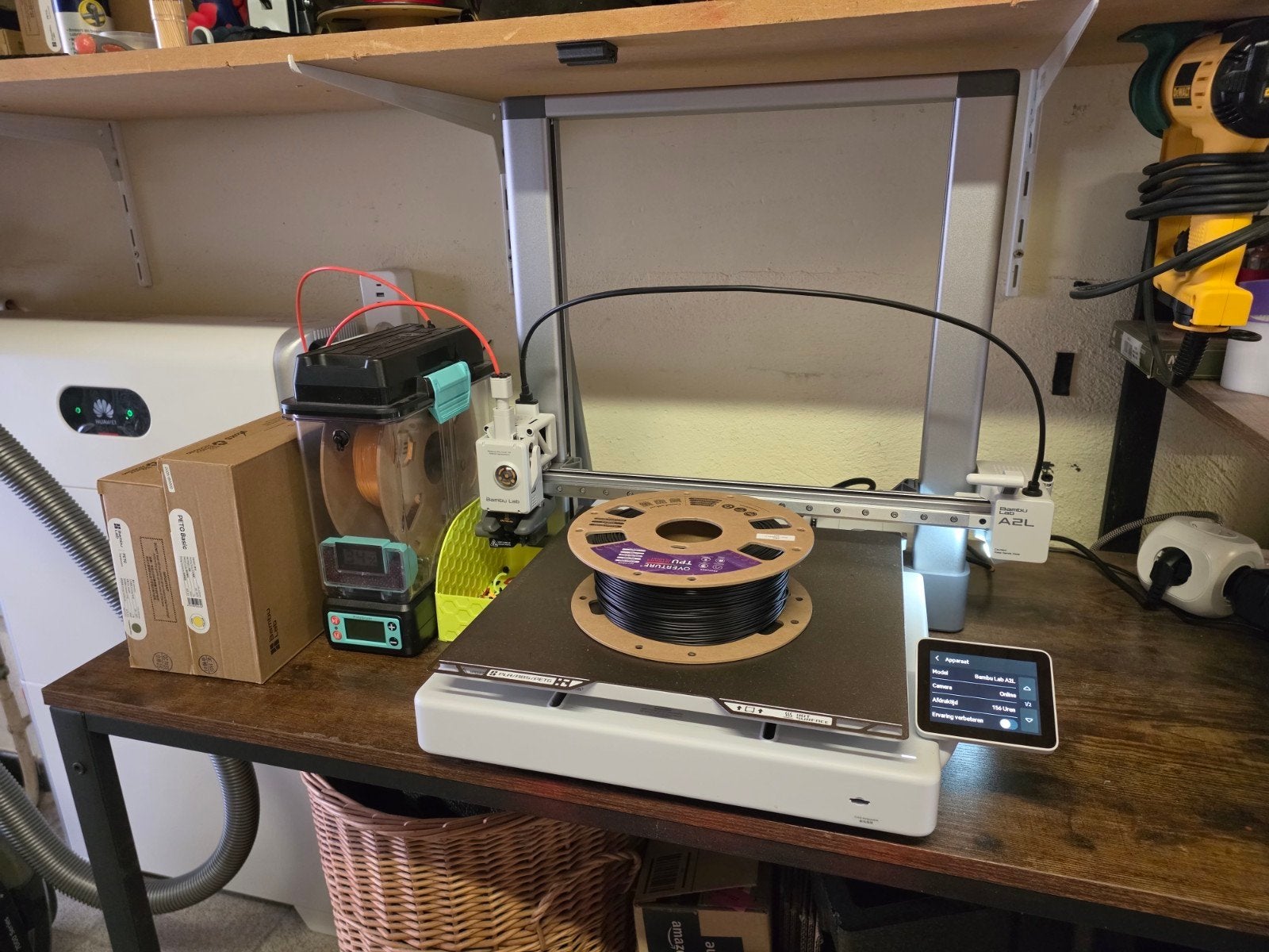 Bambu Lab A2L 3D-printer + PolyDryer + filamenten – 156 uur, Computers en Software, Ophalen