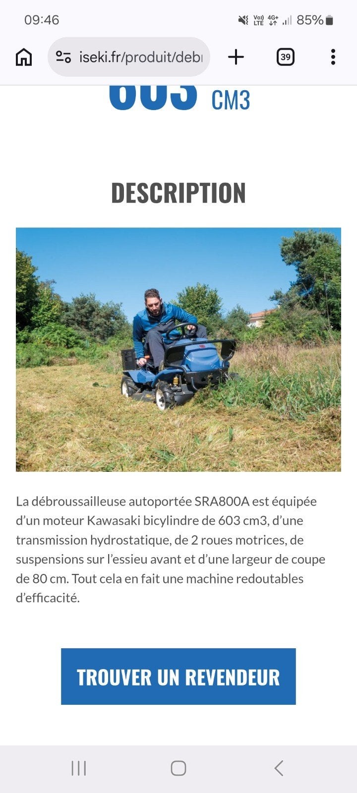 tracteur iseki sra 800 debroussailleuse, Comme neuf, Iseki, Essence, Enlèvement