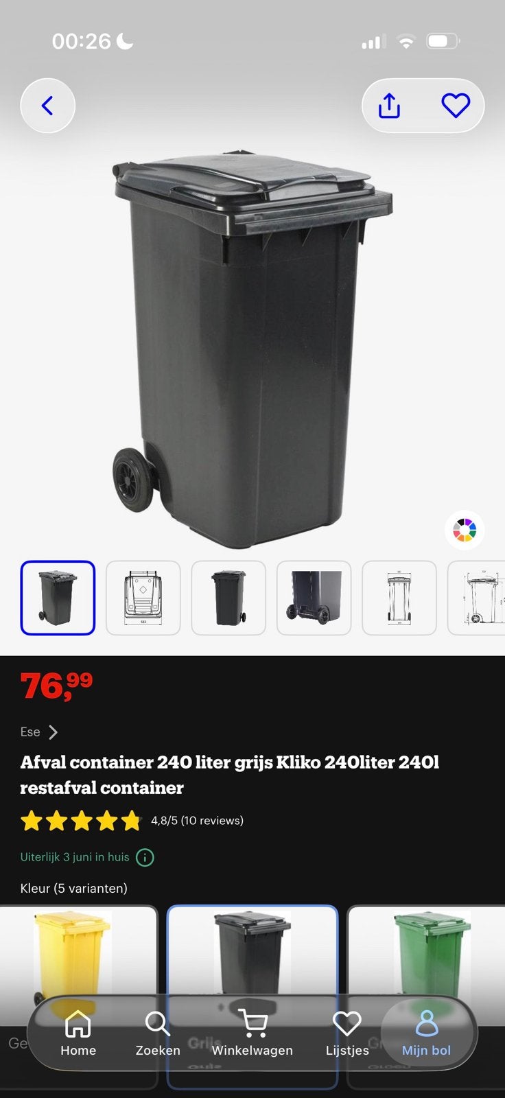 Kliko container 240L blauw, Ophalen, Gebruikt