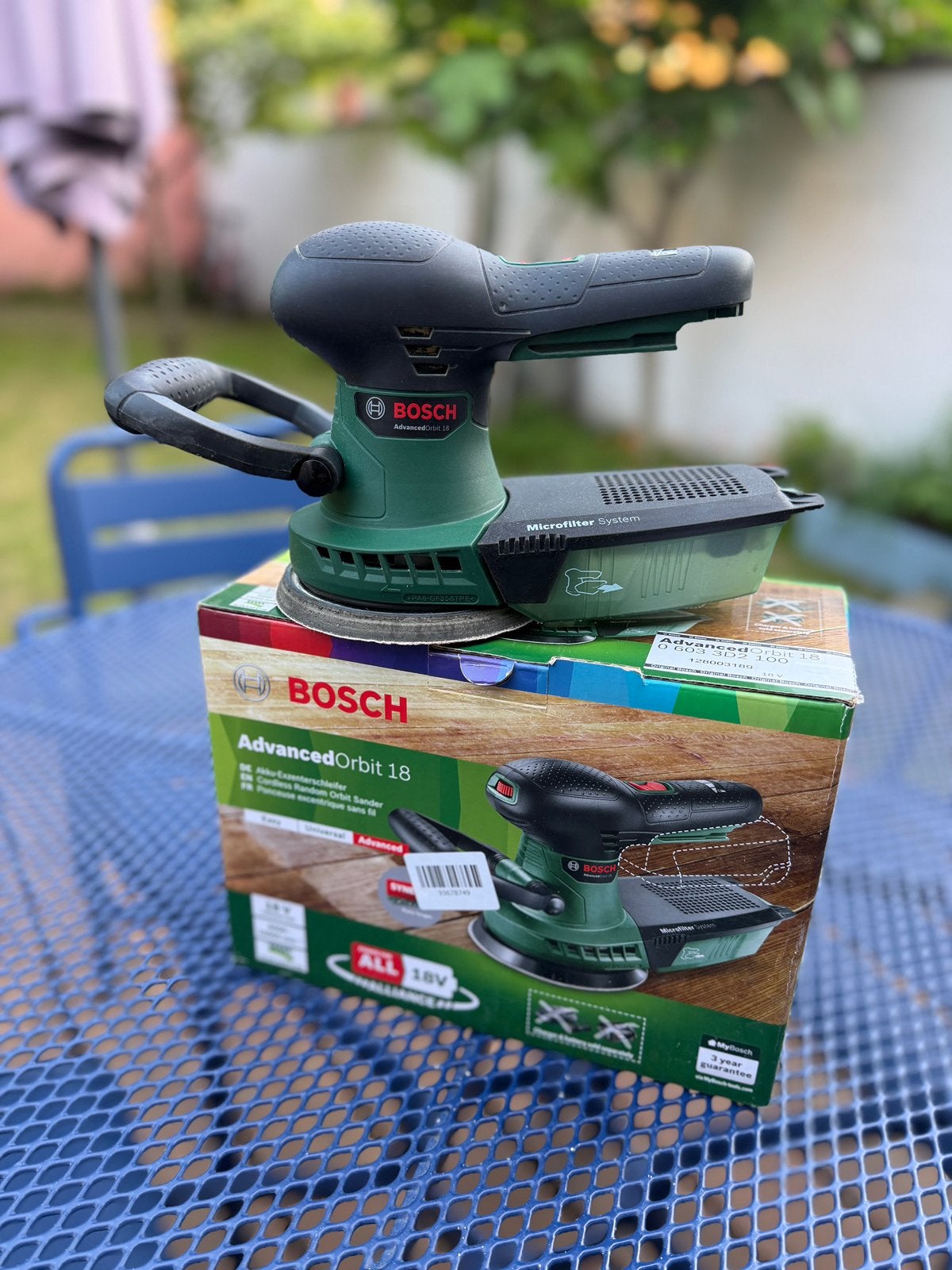 Bosch groen - Advanced Orbit 18V accu schuurmachine, Ophalen, Gebruikt, Excentrische schuurmachine