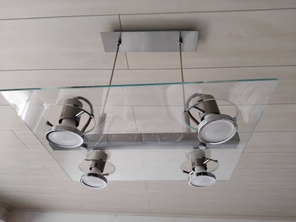 Lamp met 4 led spots in glas als nieuw, Maison & Meubles, Comme neuf, Verre, Enlèvement, LED