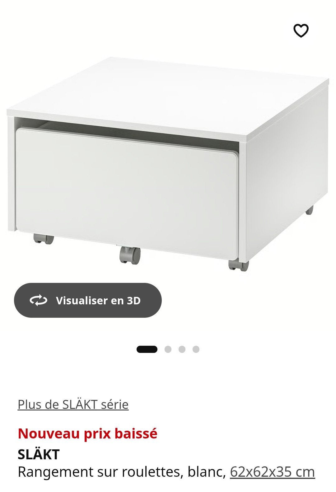 Bac/coffre à rangement Släkt Ikéa en bois blanc sur roulette, Enlèvement