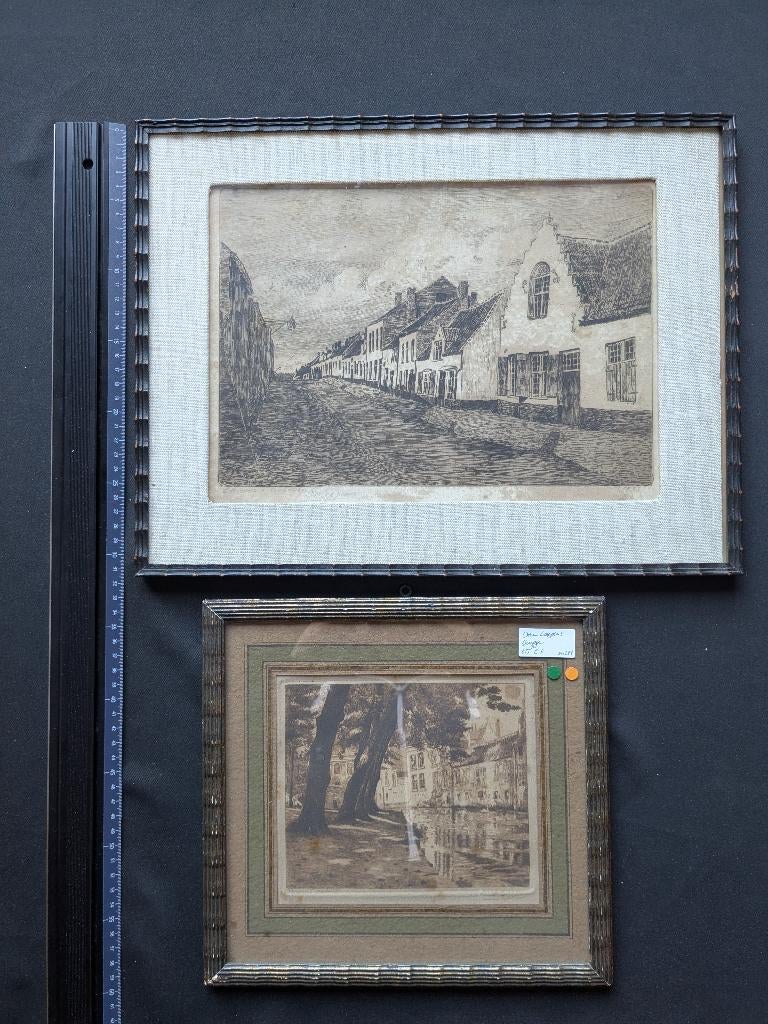 Omer Coppens - ets Brugge E.A. - LOT de 2 - encadré, Antiquités & Art, Art | Eaux-fortes & Gravures, Enlèvement ou Envoi