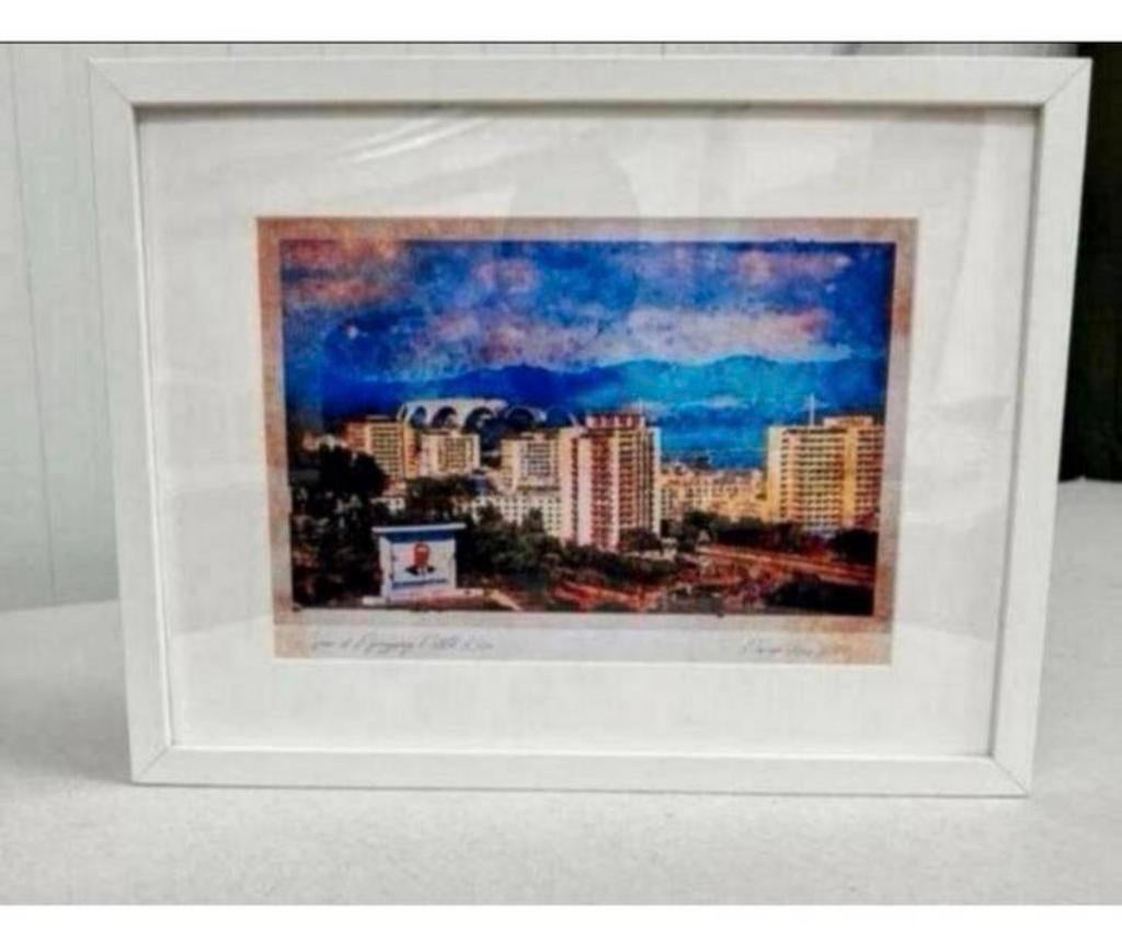 Uitzicht Pyongyang Noord-Korea A3 Aquarel in print Art Kunst, Art nouveau, Ophalen of Verzenden, Nieuw, Ingelijst