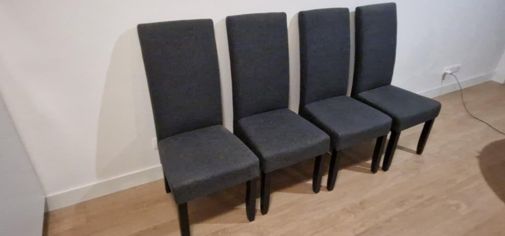 4 eetkamerstoelen donkergrijs – goede staat, Huis en Inrichting, Stoelen, Ophalen