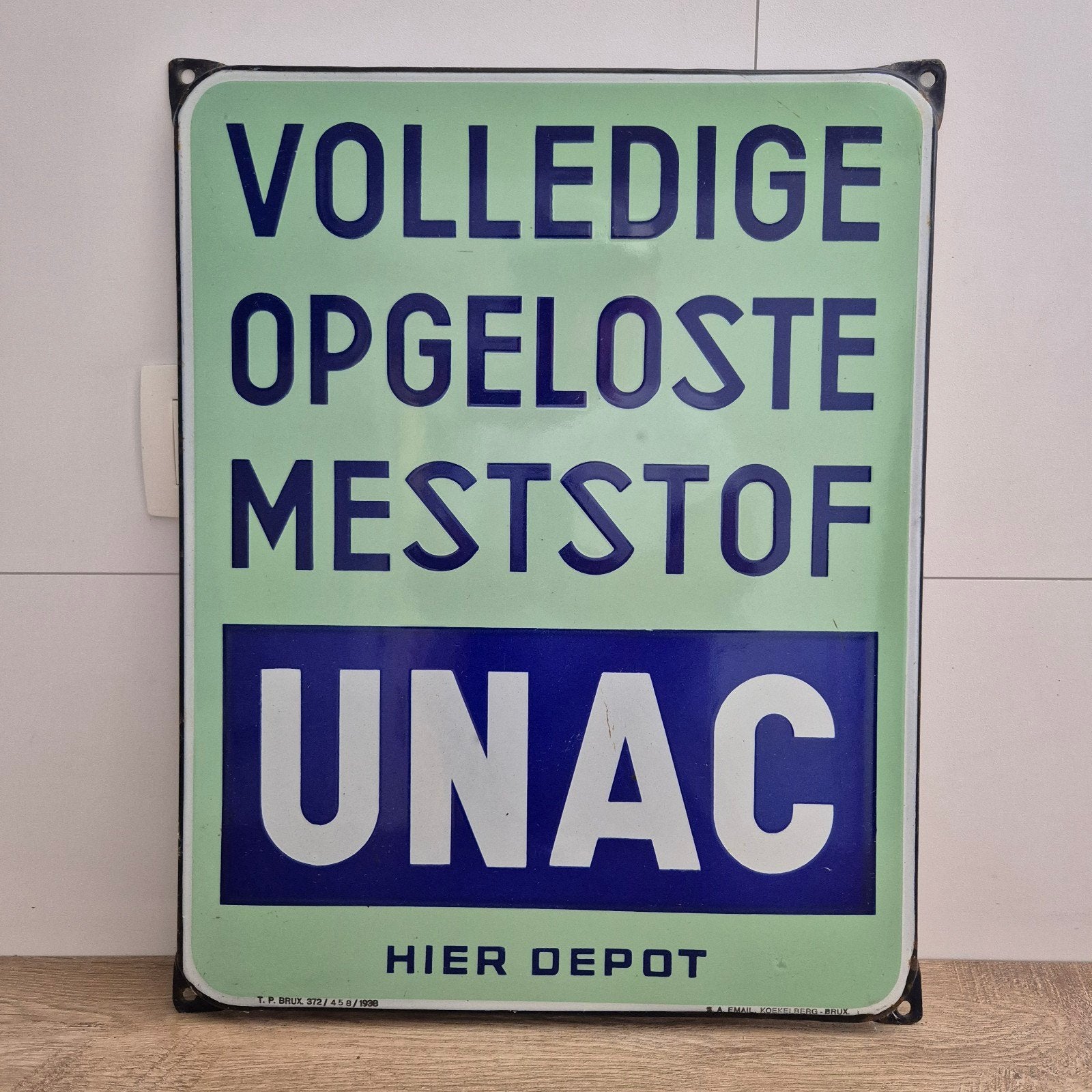 Emaille reclamebord meststof, Ophalen, Reclamebord
