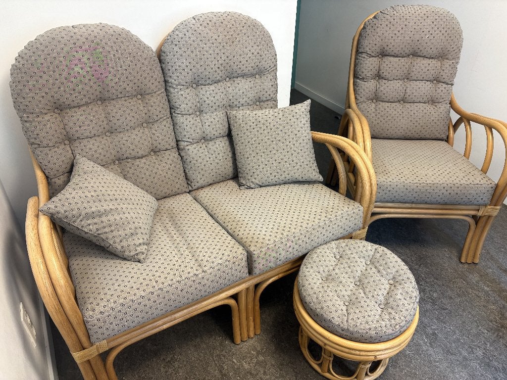 Vintage Rotan-stijl lounge set, Ophalen, Gebruikt, Stof, Retro, hout