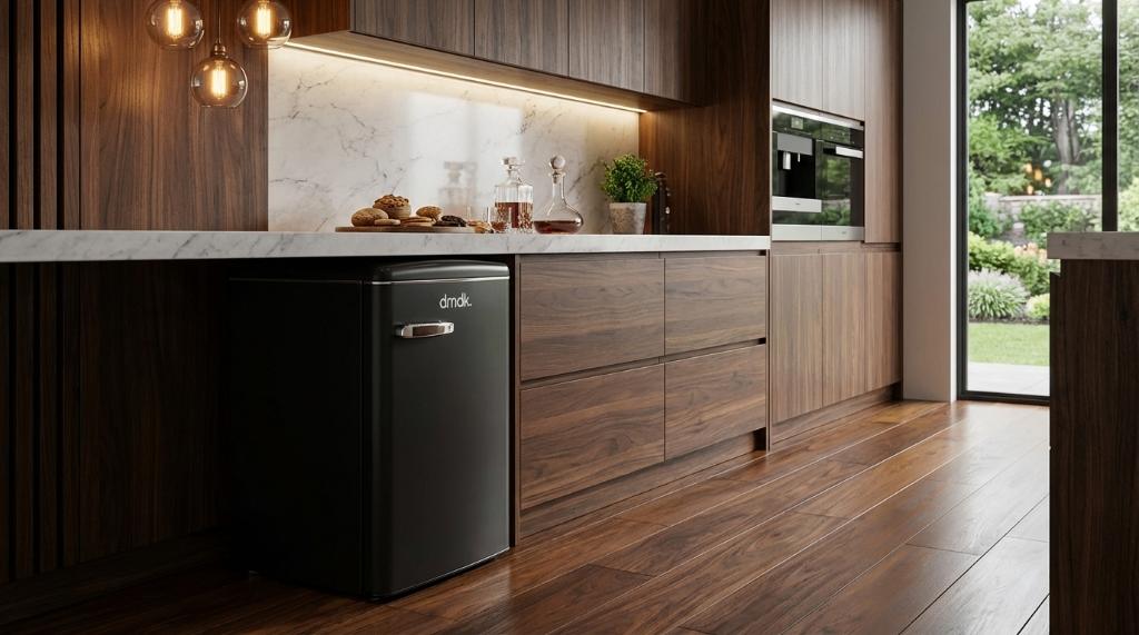 Réfrigérateur rétro Dmdk DKB1, modèle de table, noir mat, Neuf, Enlèvement ou Envoi, Avec compartiment congélateur, 85 à 120 cm