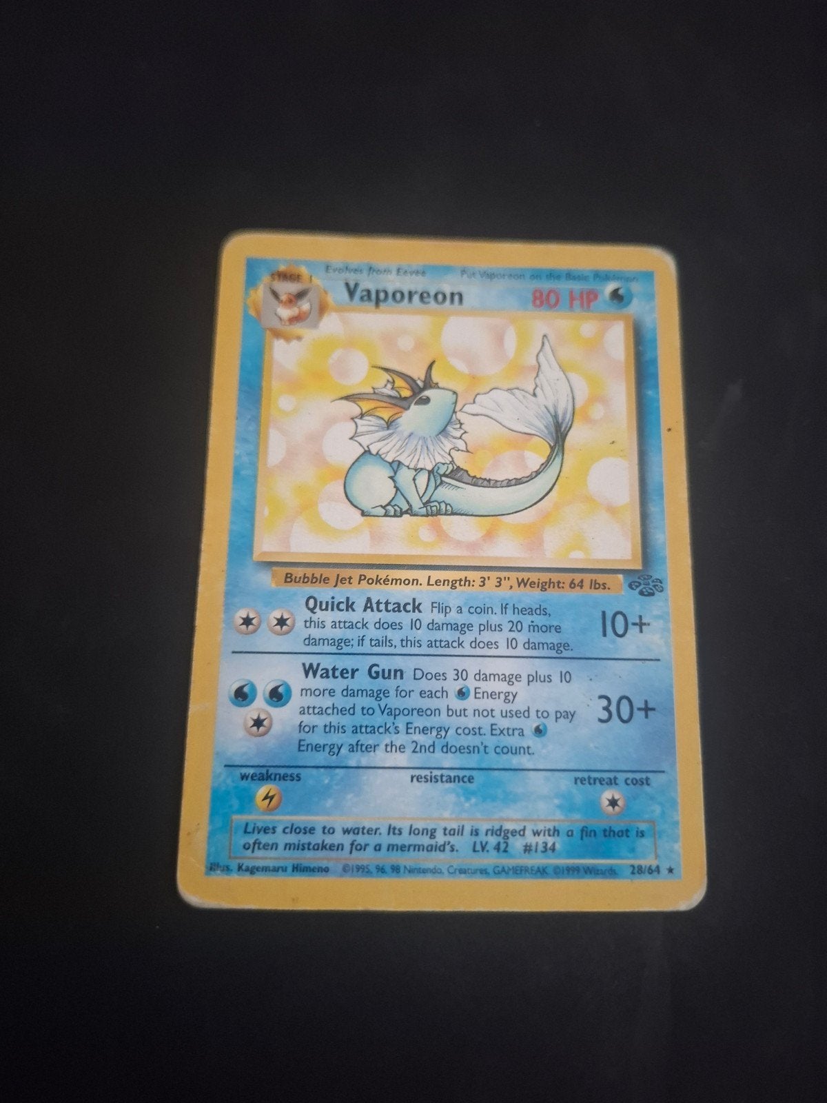 Vaporeon Pokémon kaart (Jungle Set 28/64) - Gebruikt, Ophalen of Verzenden