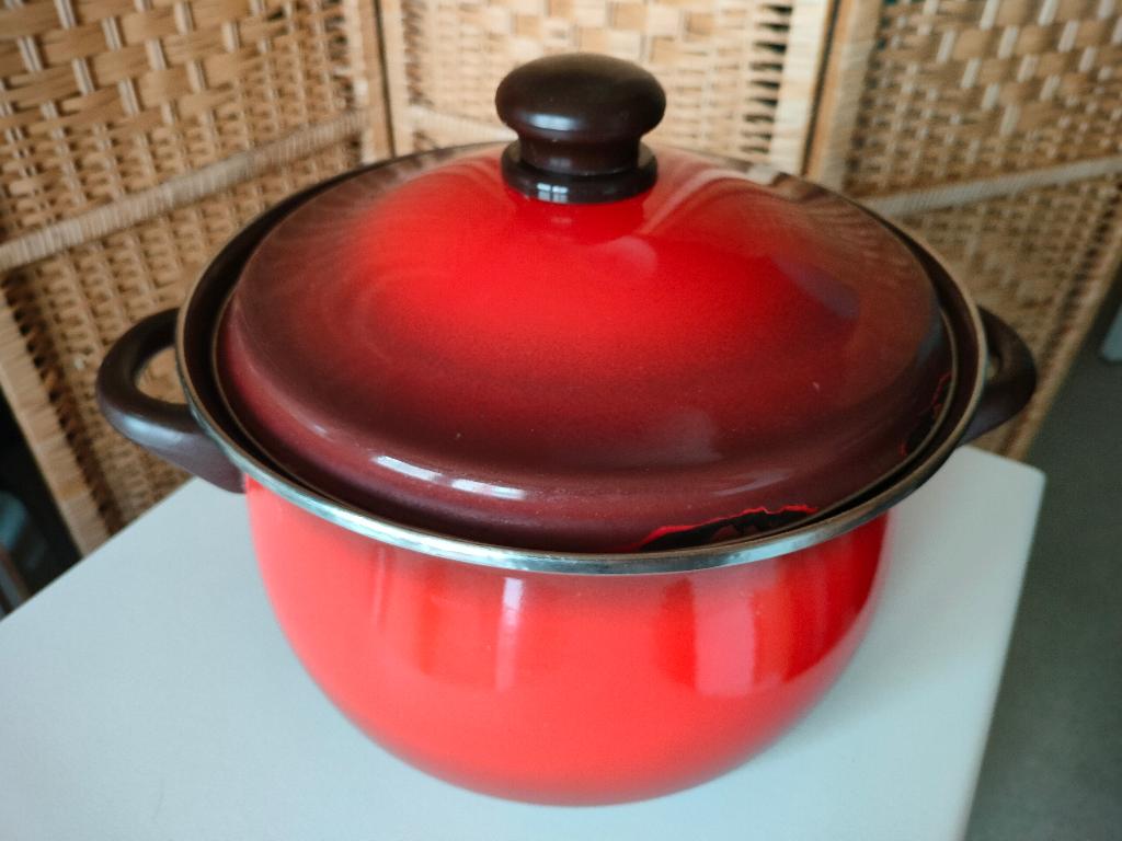 kookpot casserole rood groot vintage email fonte stoofpot, Ophalen of Verzenden, Zo goed als nieuw