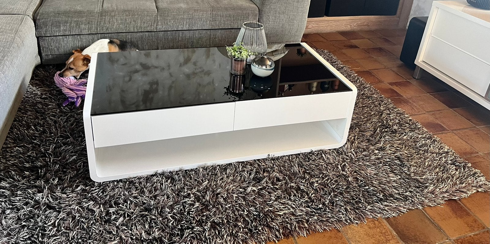 Wit hoogglas tafel met zwart glas, Ophalen, Zo goed als nieuw, Glas