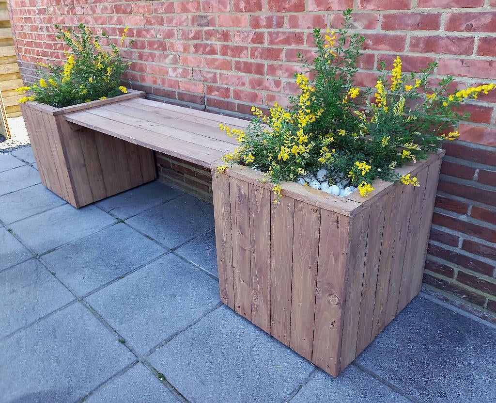 bloembakken met zitbank handgemaakt steigerhout look, Tuin en Terras, Ophalen, Nieuw, Hout